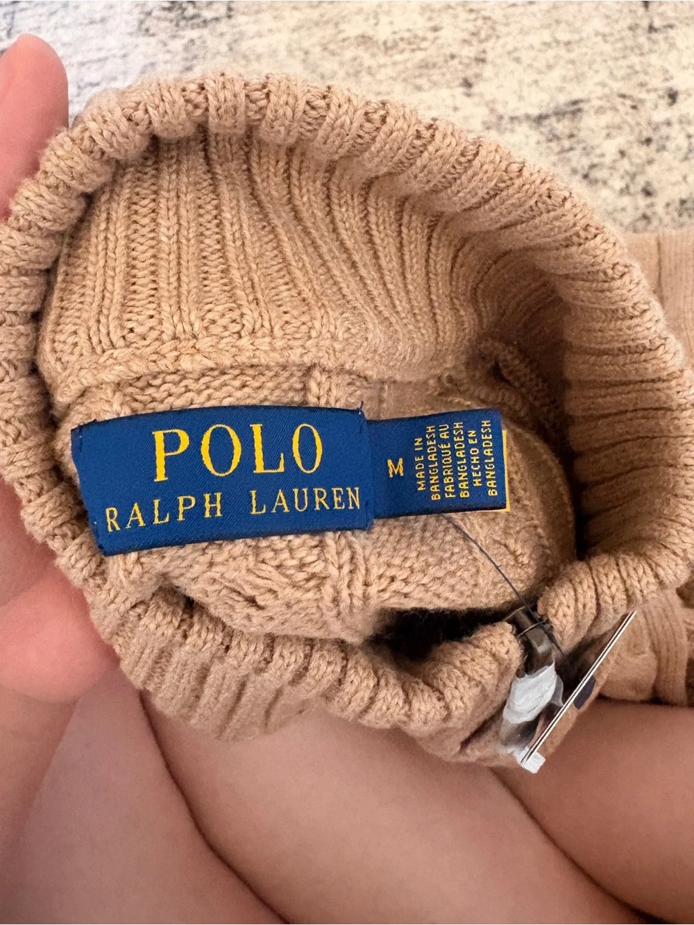NWT Polo Ralph Lauren Cable-Knit Cotton Quarter-Zip Sweater Camel Melange M - Picture 6 of 11
